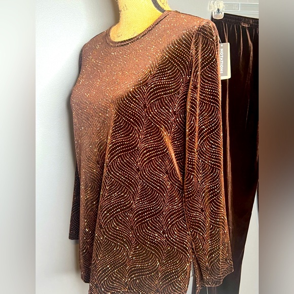 NWT Vintage Two Piece Brown Long Sleeve Top and Pants with Elastic Waist - Picture 5 of 11